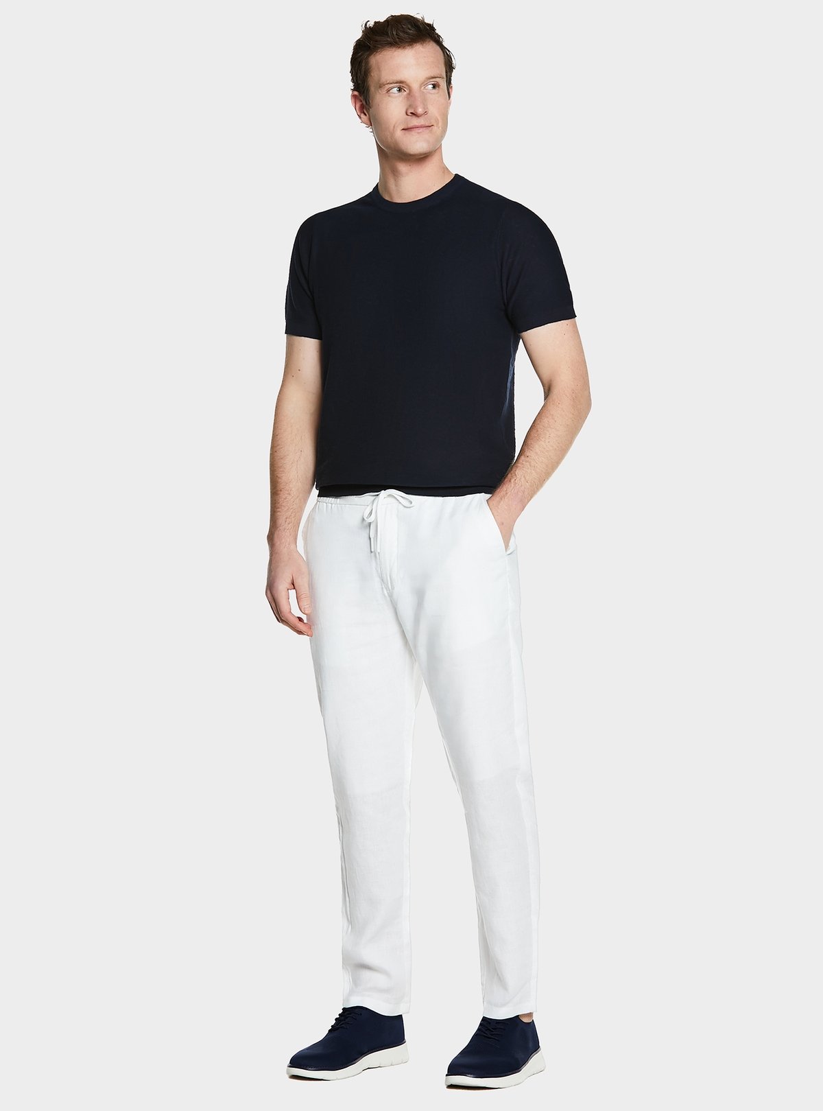 Pure linen trousers with drawstring
