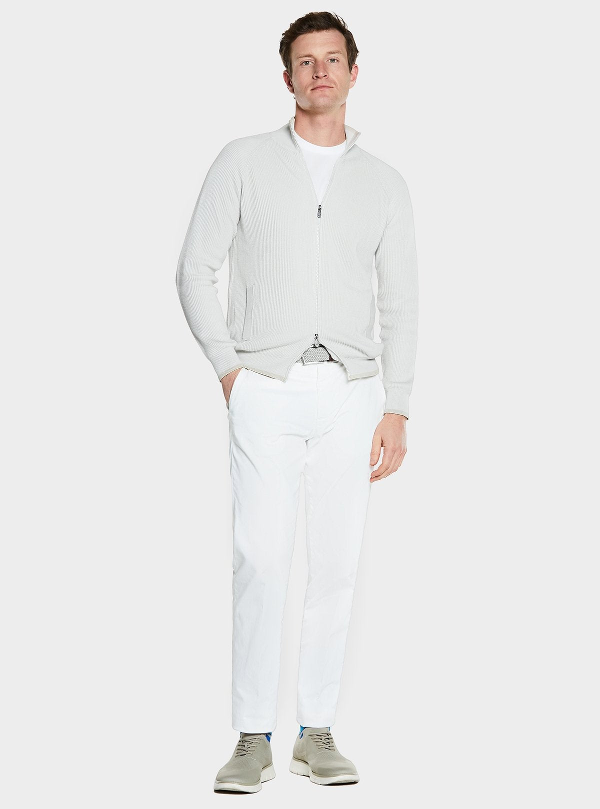 Maglia full zip a coste in puro cotone