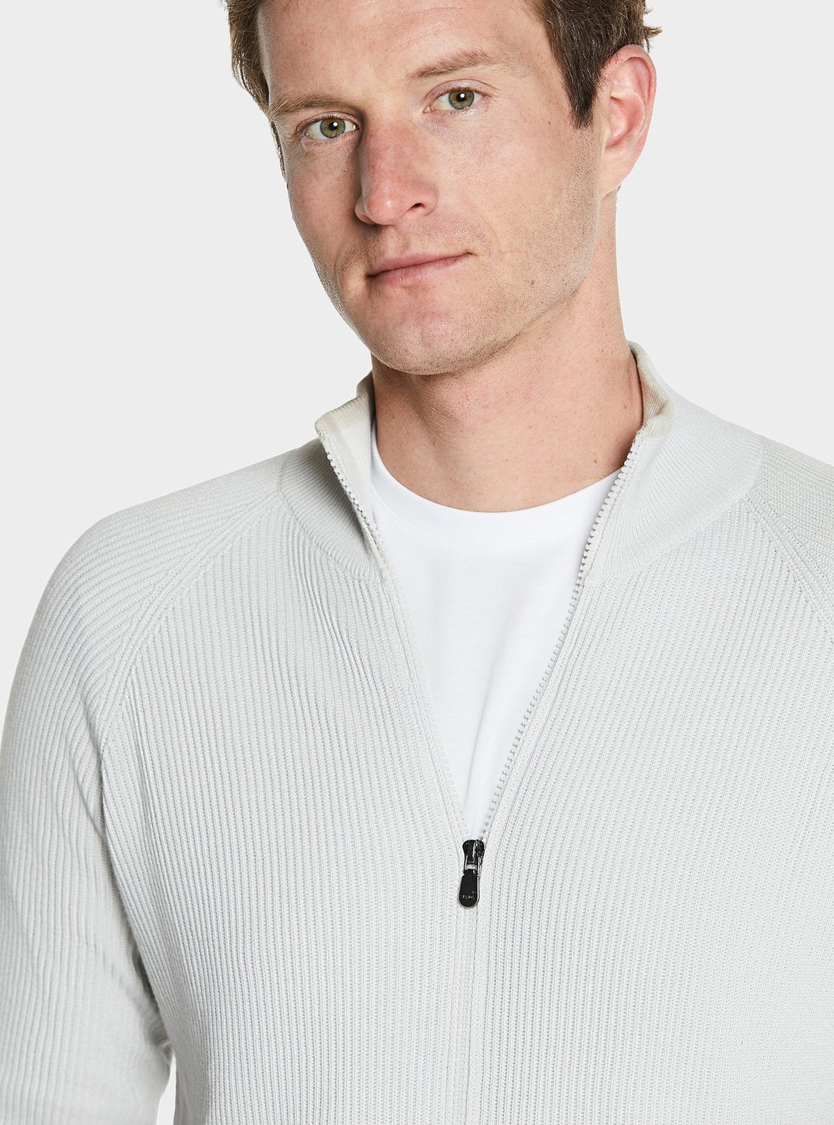 Maglia full zip a coste in puro cotone