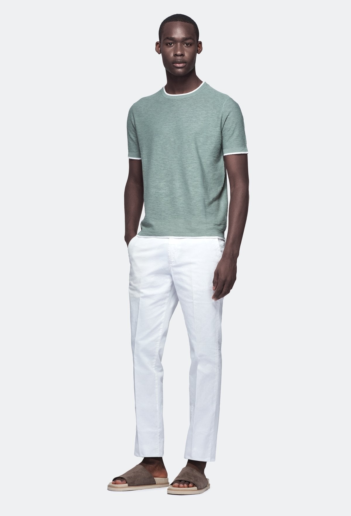 T-shirt cotone e lino a contrasto-2