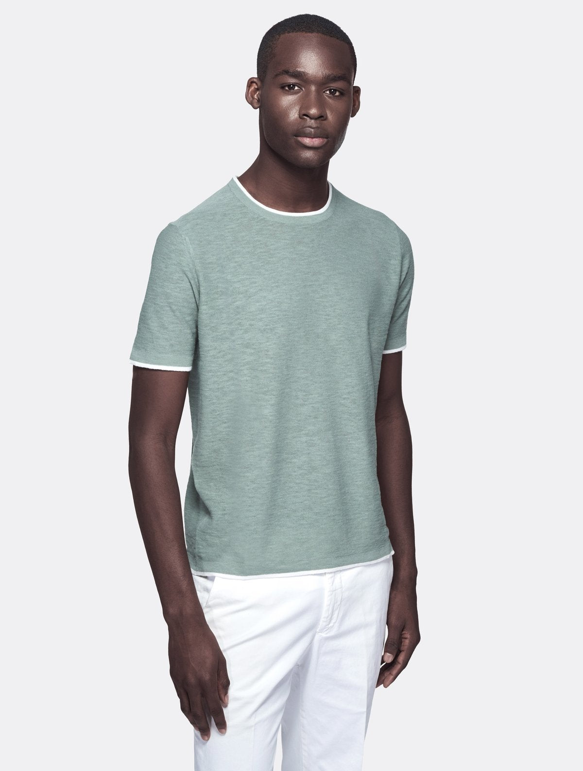 T-shirt cotone e lino a contrasto-0