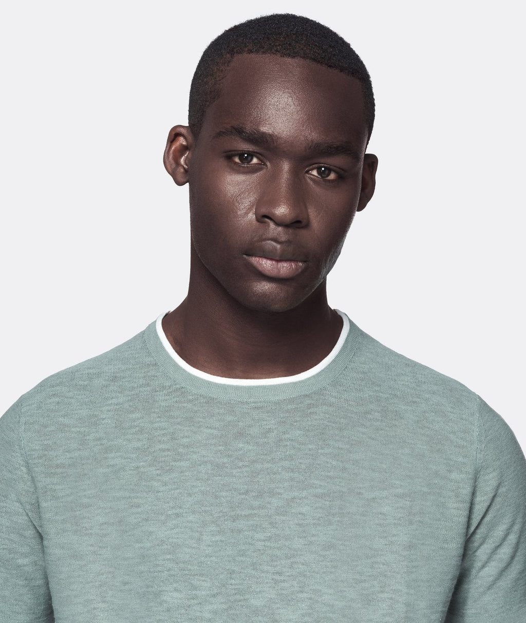T-shirt cotone e lino a contrasto-1