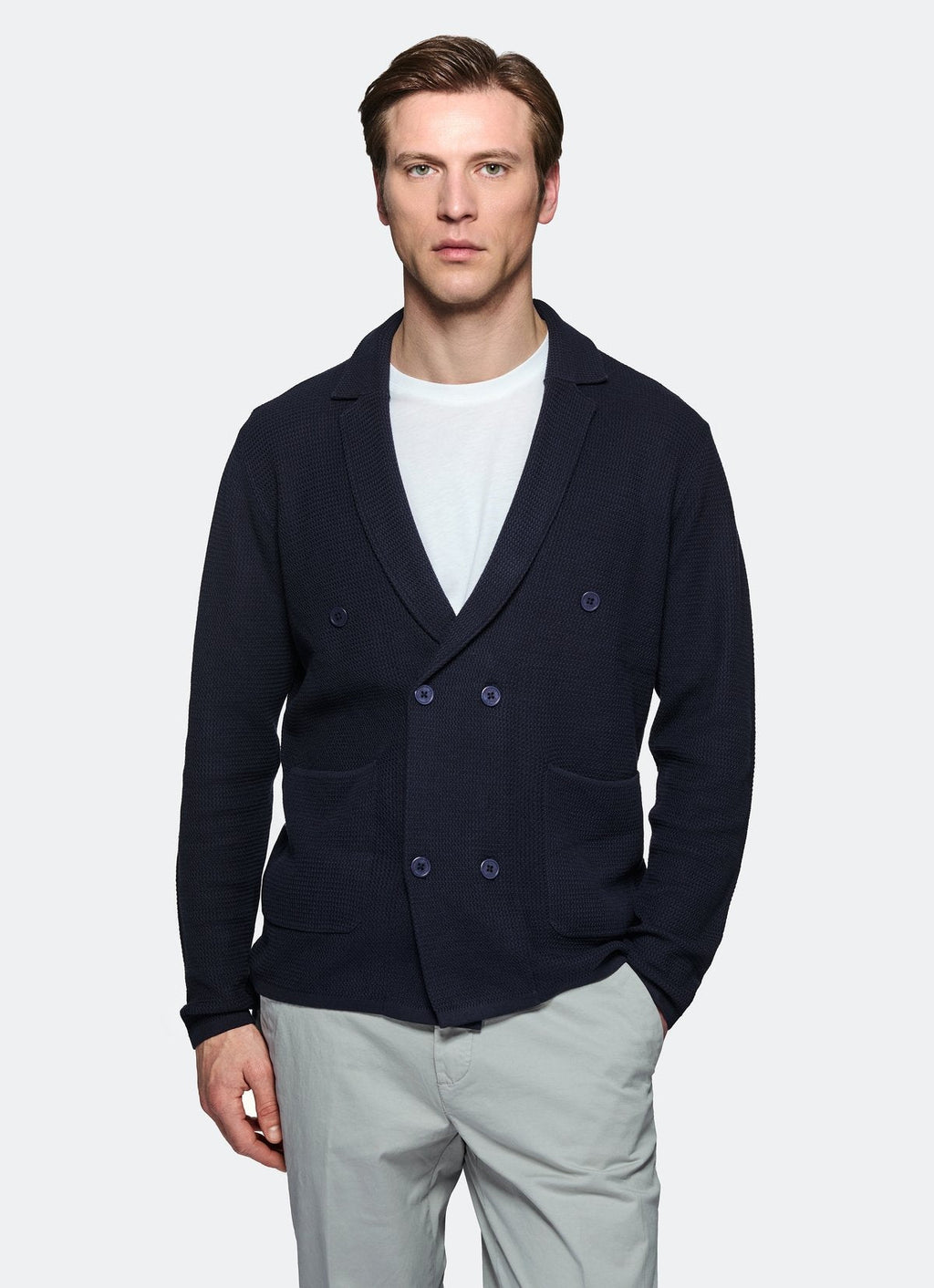 Double-breasted sweater in 100% cotton