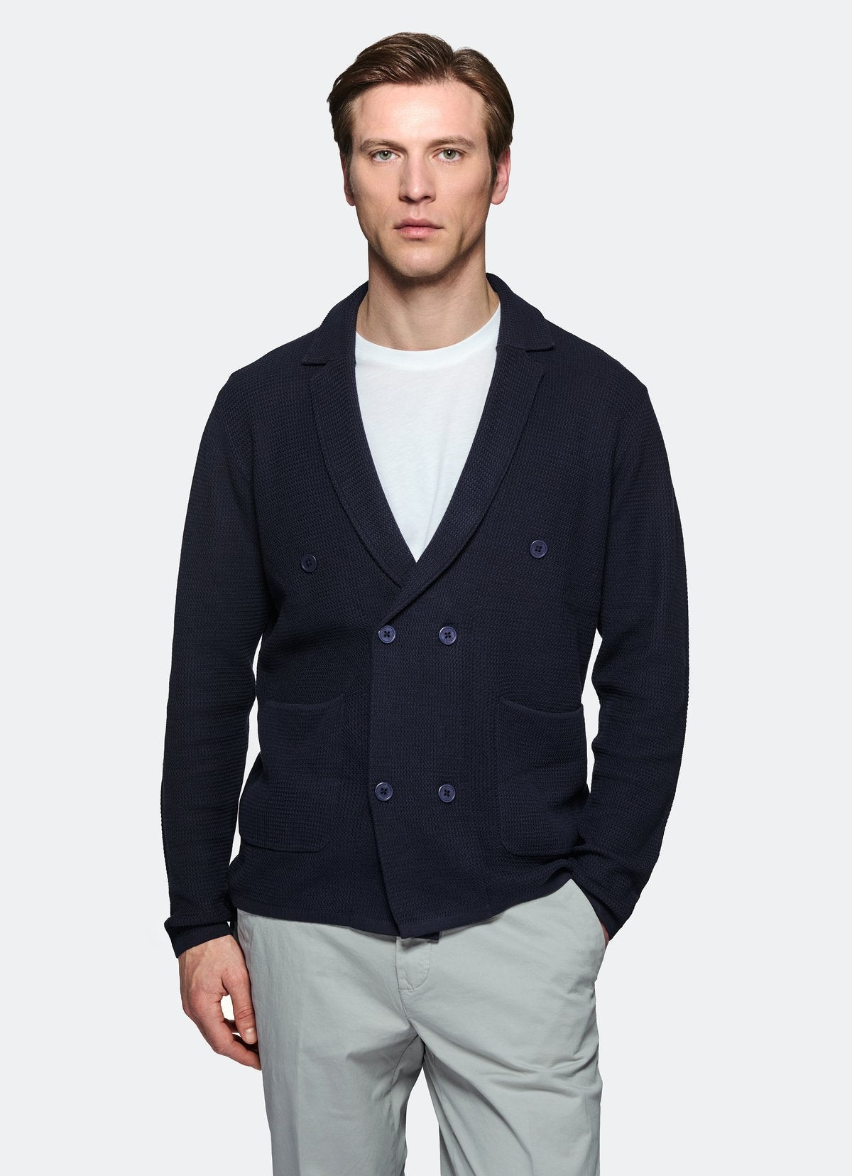 Double-breasted sweater in 100% cotton