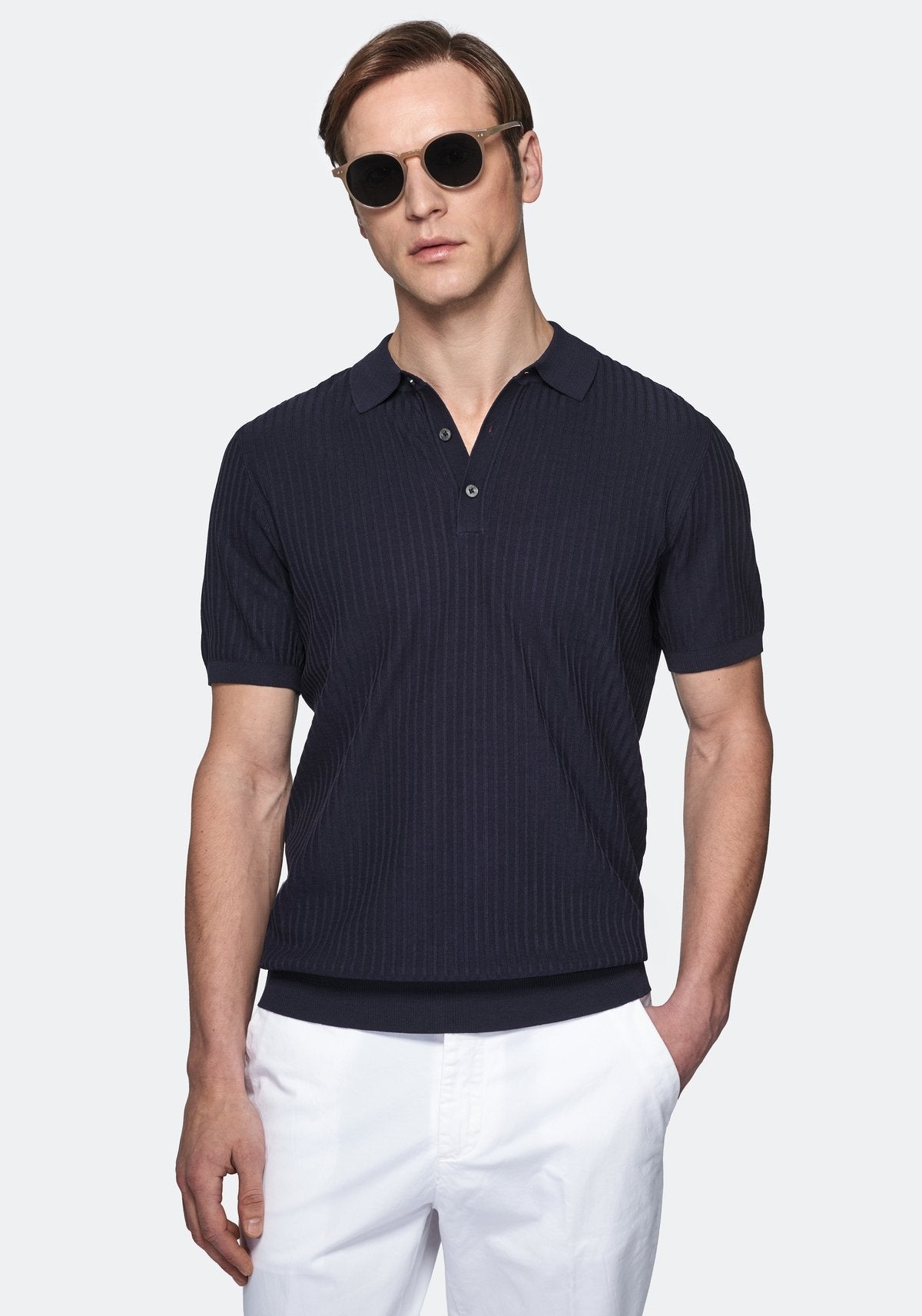 Polo in seta e cotone a coste